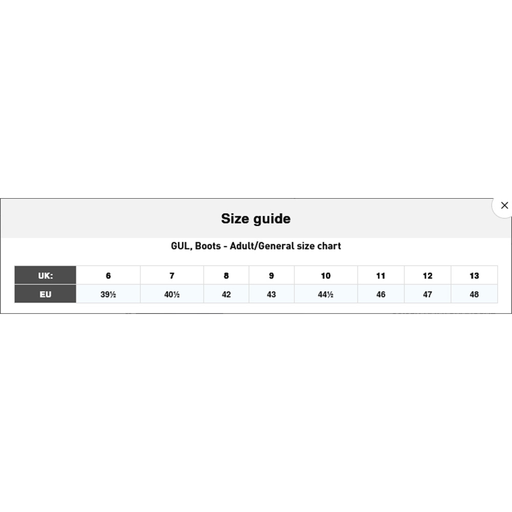 Gul Footwear 19 0 Size Chart